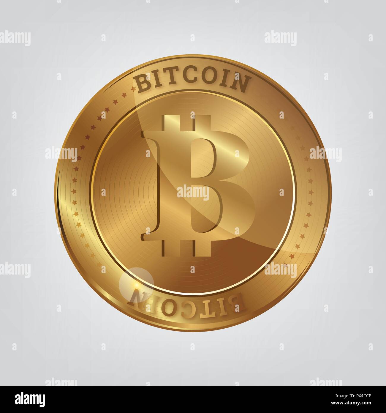 Golden Bitcoin cryptography digital currency coins. Vector illustration of Bitcoin. Stock Vector