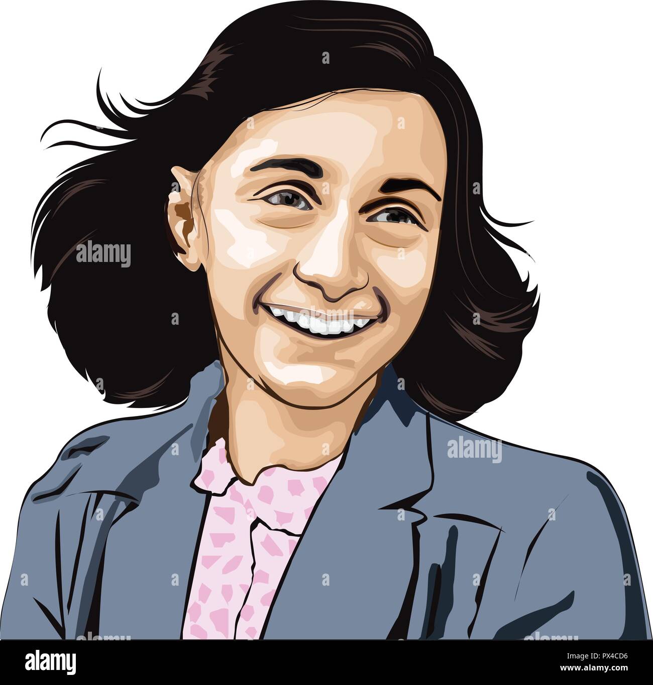 Anne Frank. Annelies Marie Frank, German(1929 –1945).She gained fame posthumously with the publication of The Diary of a Young Girl.Anne Frank vector Stock Vector