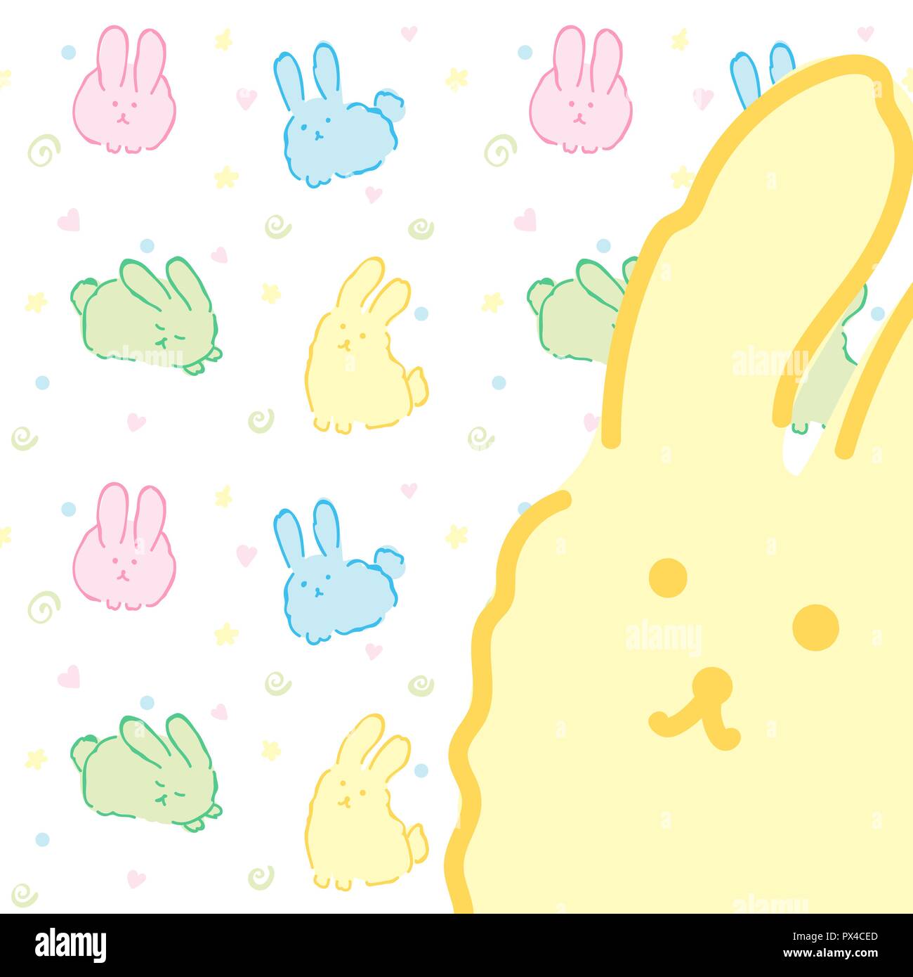 Bunnies Background Card With Pattern Cute Rabbits Fluffy Kawaii Bunnies Background Card With Pattern Cute Rabbits Fluffy Kawaii