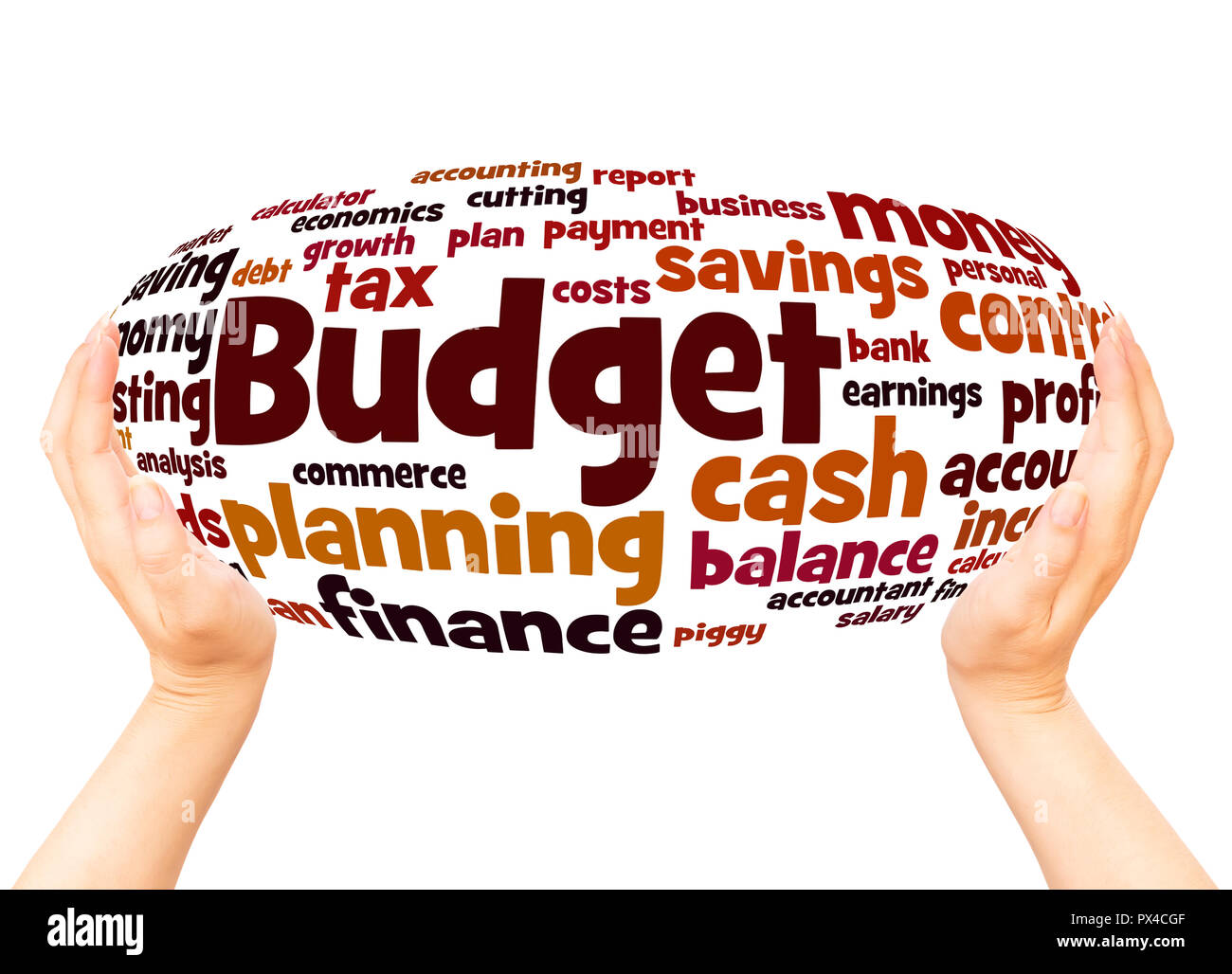 Budget word cloud hand sphere concept on white background. Stock Photo
