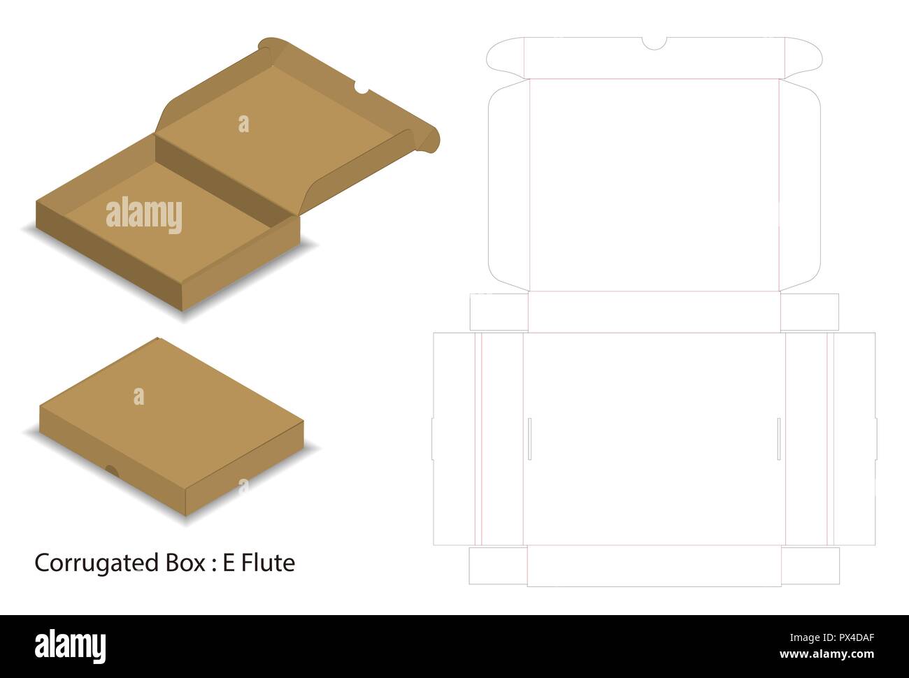 pizza box corrugated package die cut with mock up Stock Vector