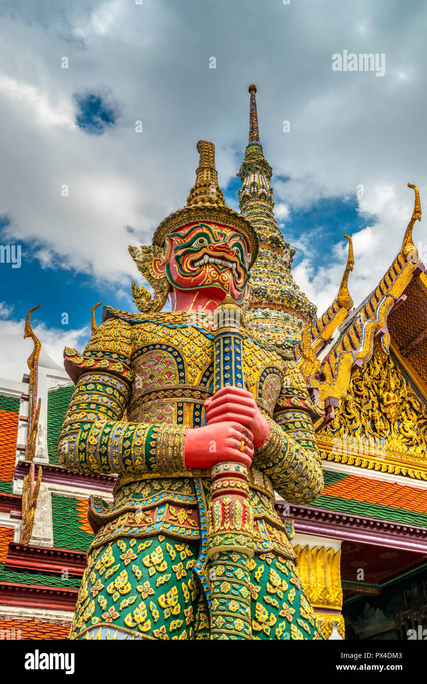 Giant Yaksha Guardian, Wat Phra Kaew, Bangkok, Thailand Stock Photo
