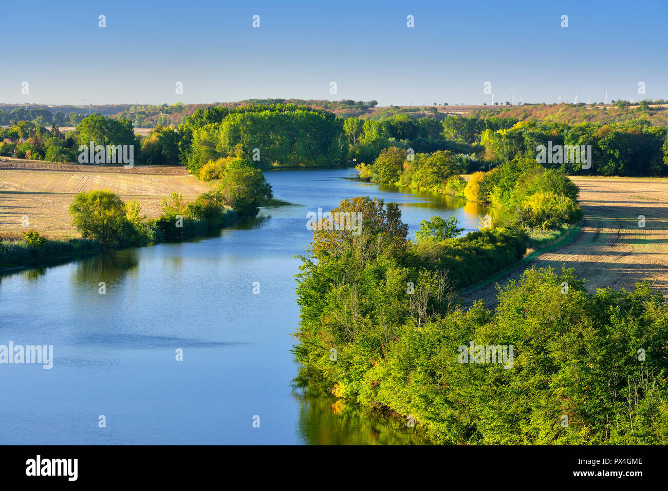 River Saale, Autumn Landscape, Lower Saale Valley nature park Park, Saxony-Anhalt, Germany Stock Photo