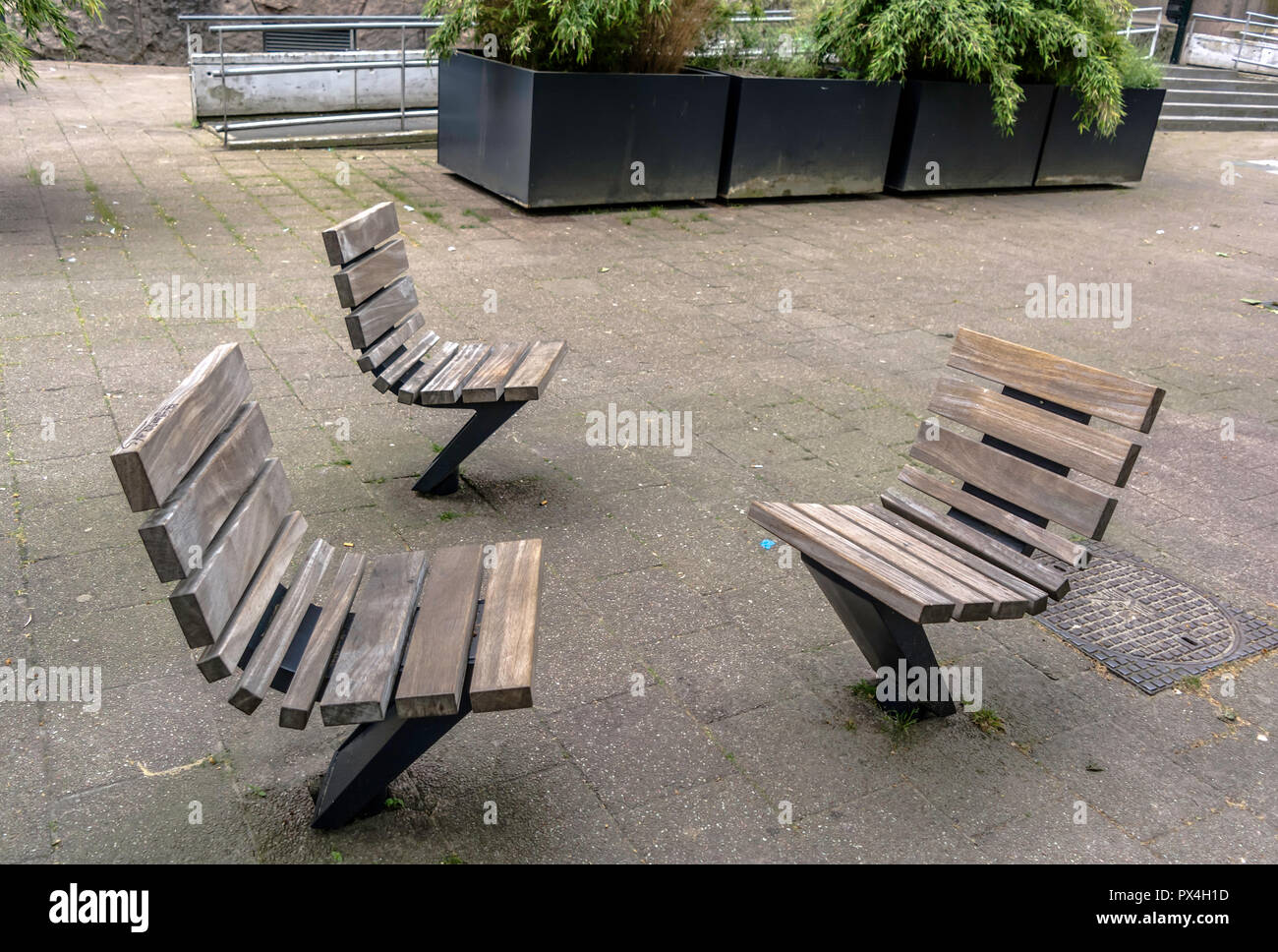 Practical and comfortable street furniture in Rotterdam, Netherlands. All these chairs can