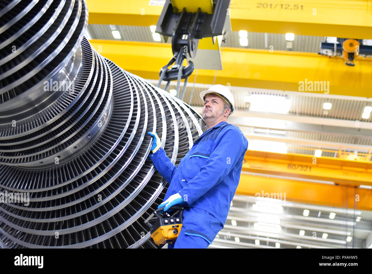 production and design of gas turbines in a modern industrial factory Stock Photo