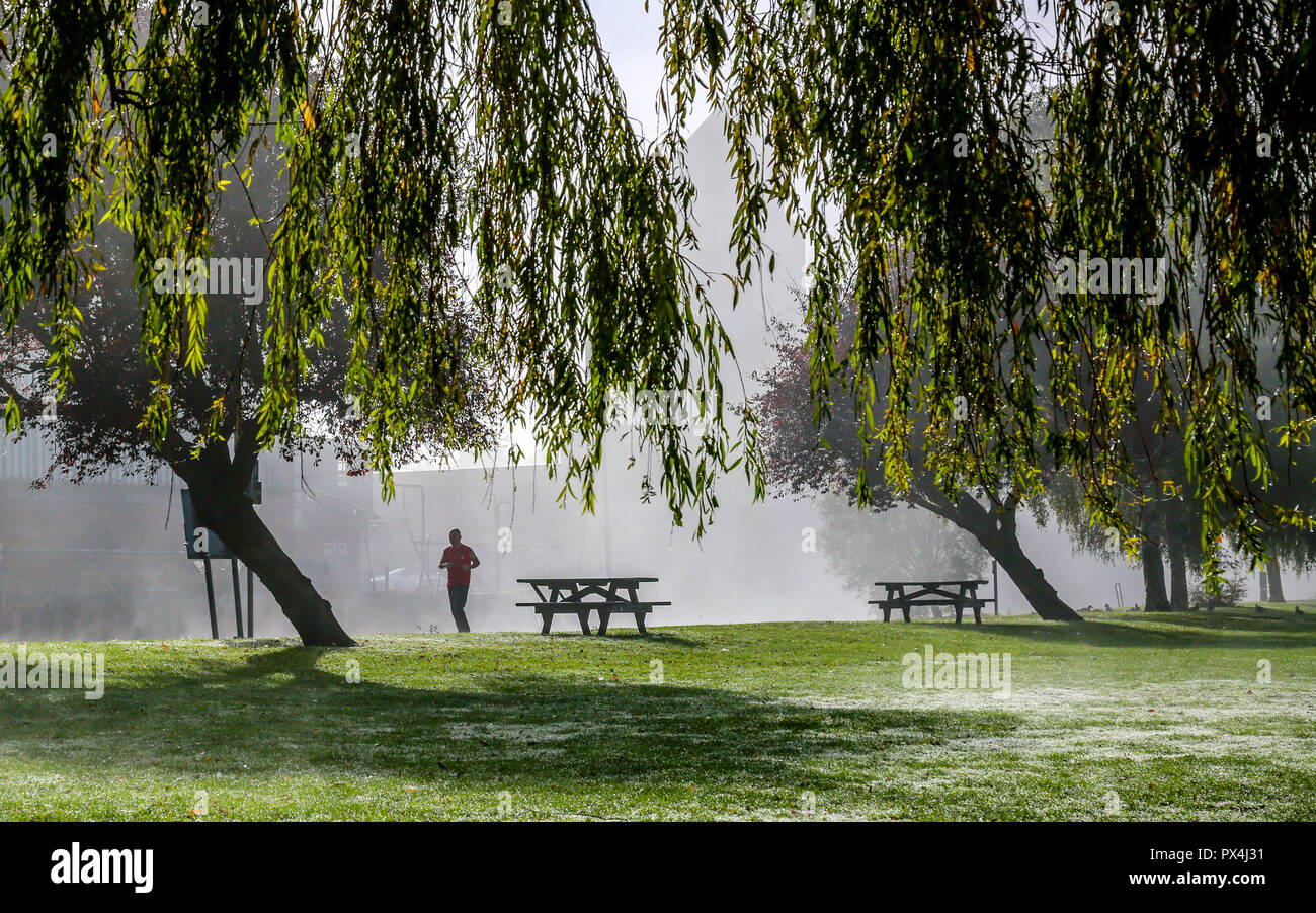 A misty October morning by the River Nene in Wellingborough,Northants Stock Photo