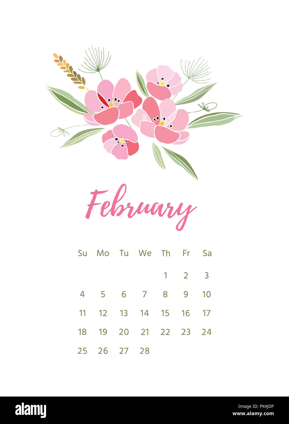 Printable 2018 Calendar with pretty colorful flowers Stock Photo - Alamy