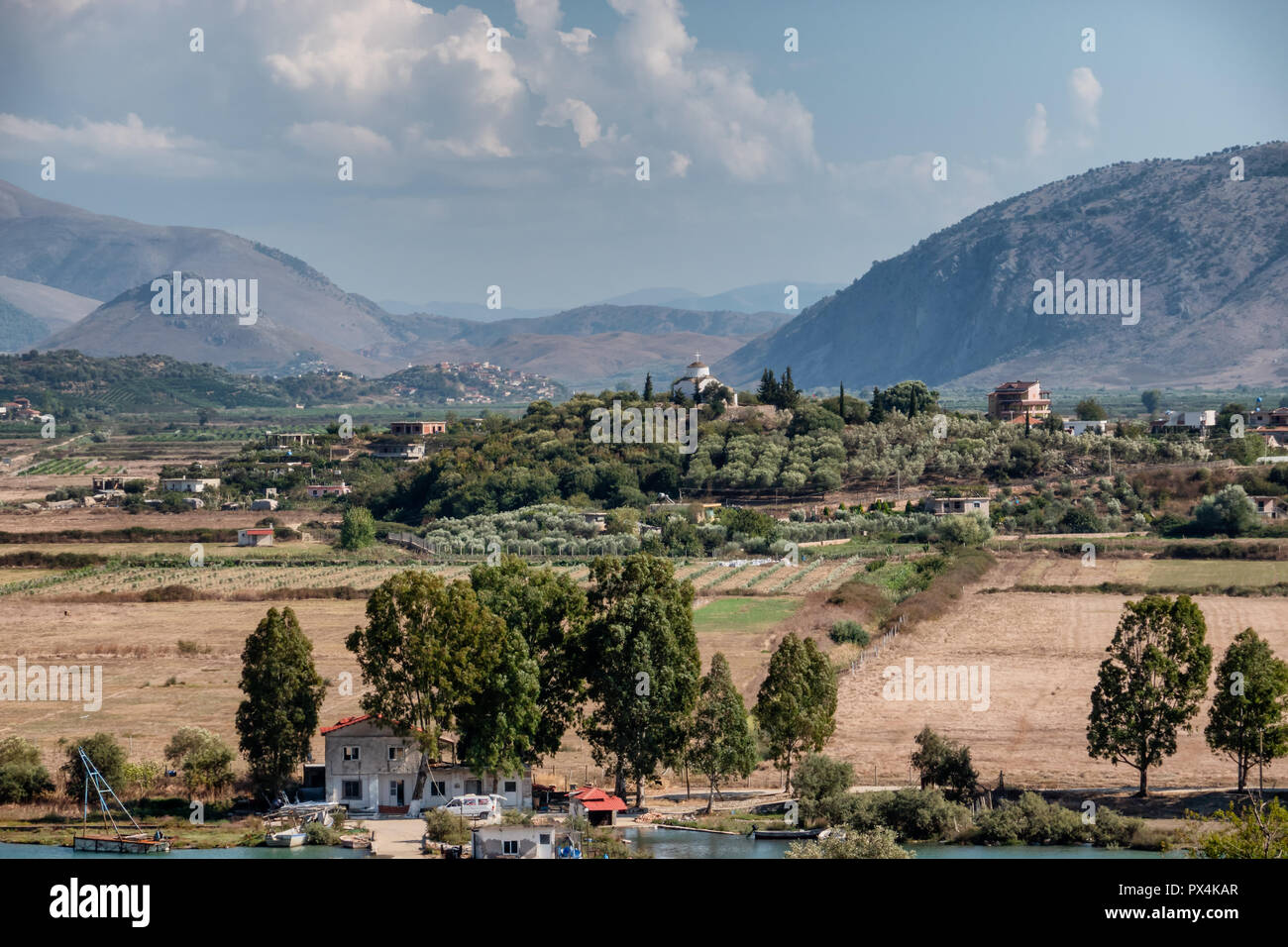 Landscape from top of Butrint ancient city, Albania Stock Photo
