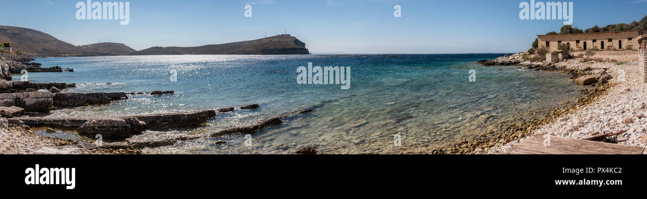 Porto Palermo bay on a sunny day, Albania Stock Photo