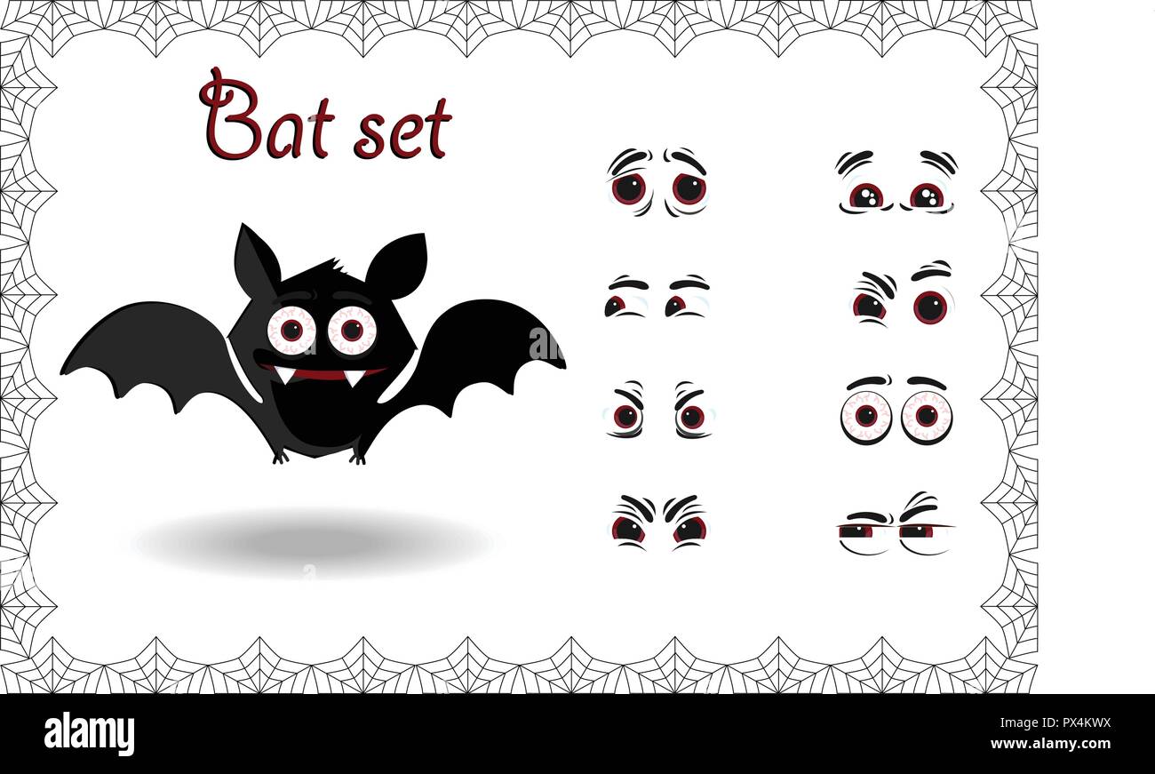 Halloween vector set for creation character of cute black cartoon bat