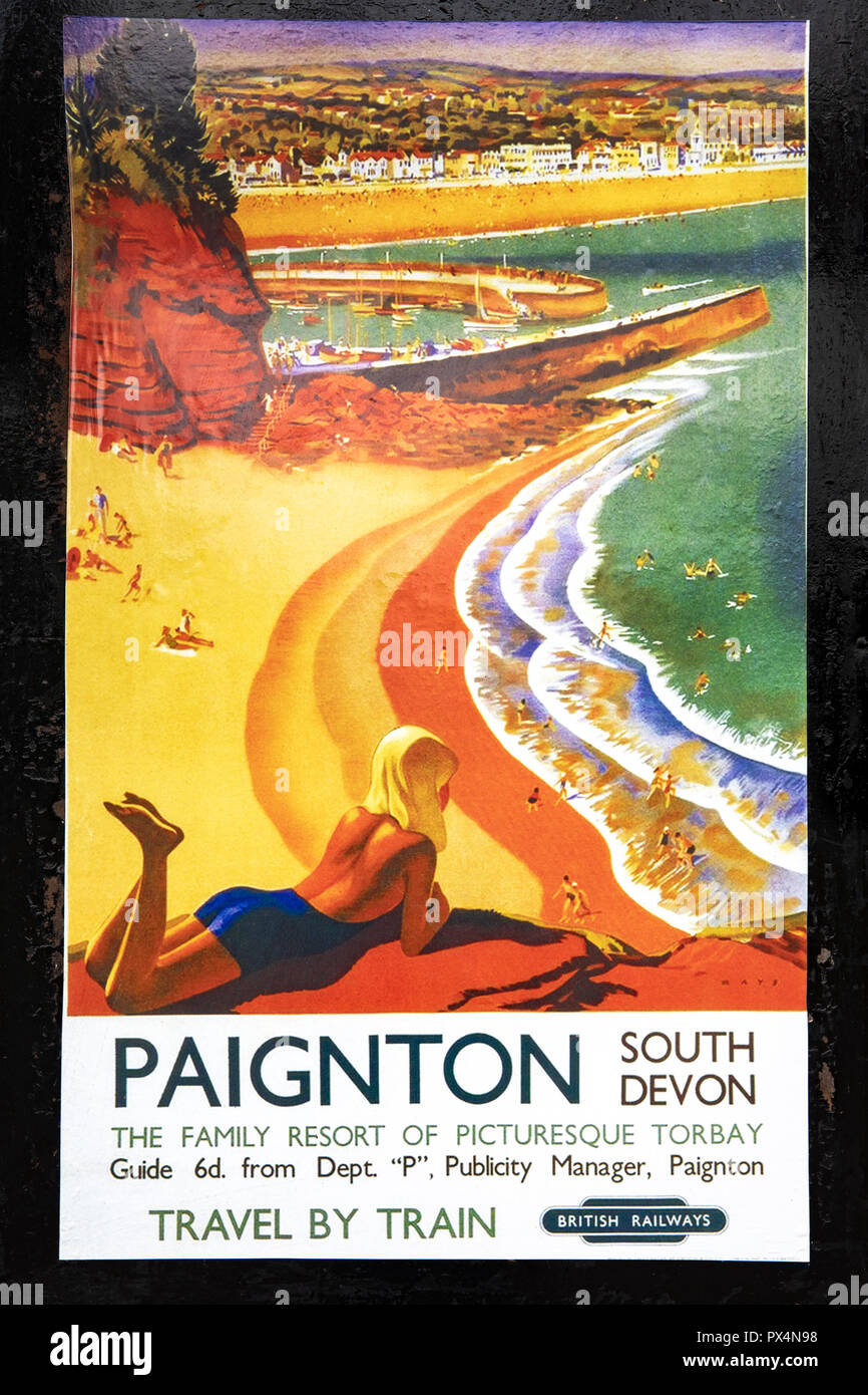 Old British Rail poster encouraging people to Travel by Train. Stock Photo