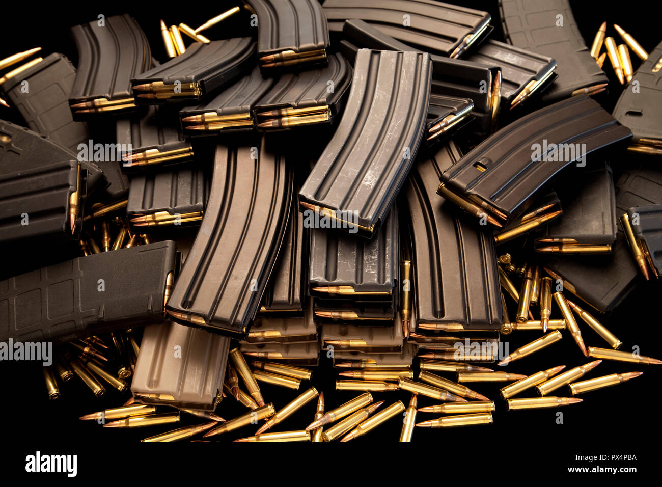 High capacity AR-15 ammunition magazines. Stock Photo