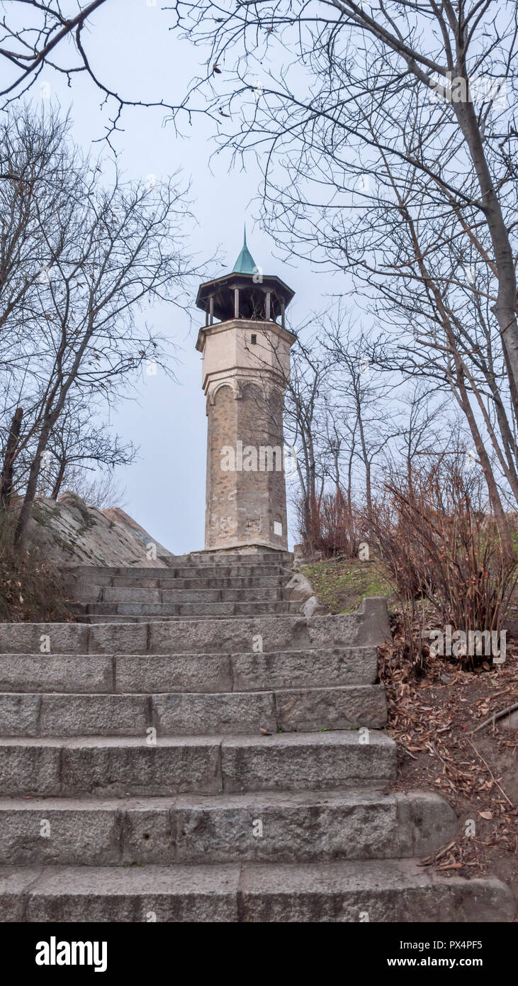 PLOVDIV, BULGARIA DECEMBER 30 2016 Amazing view of Clock tower in