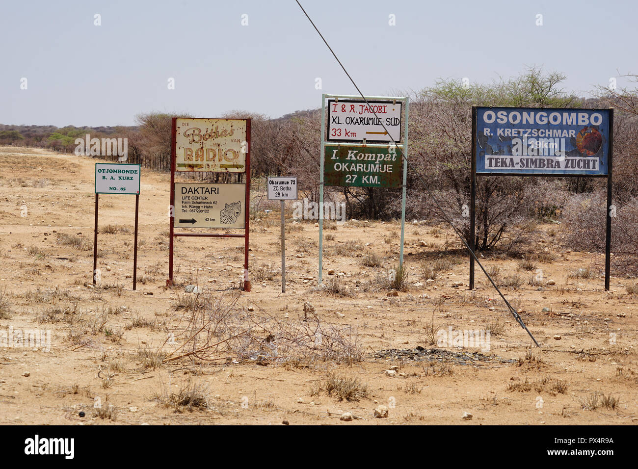 Schilder am Straßenrand, Namibia, Afrika Stock Photo