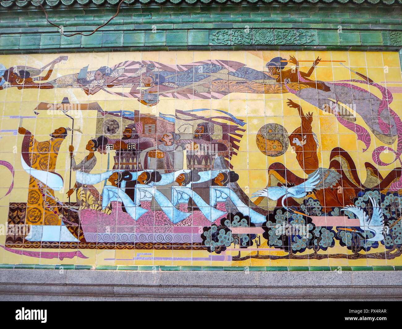 15 meter long Chinese mural depicting the worship ritual of the sun in the temple of the sun in Chaoyang district in Beijing, China Stock Photo