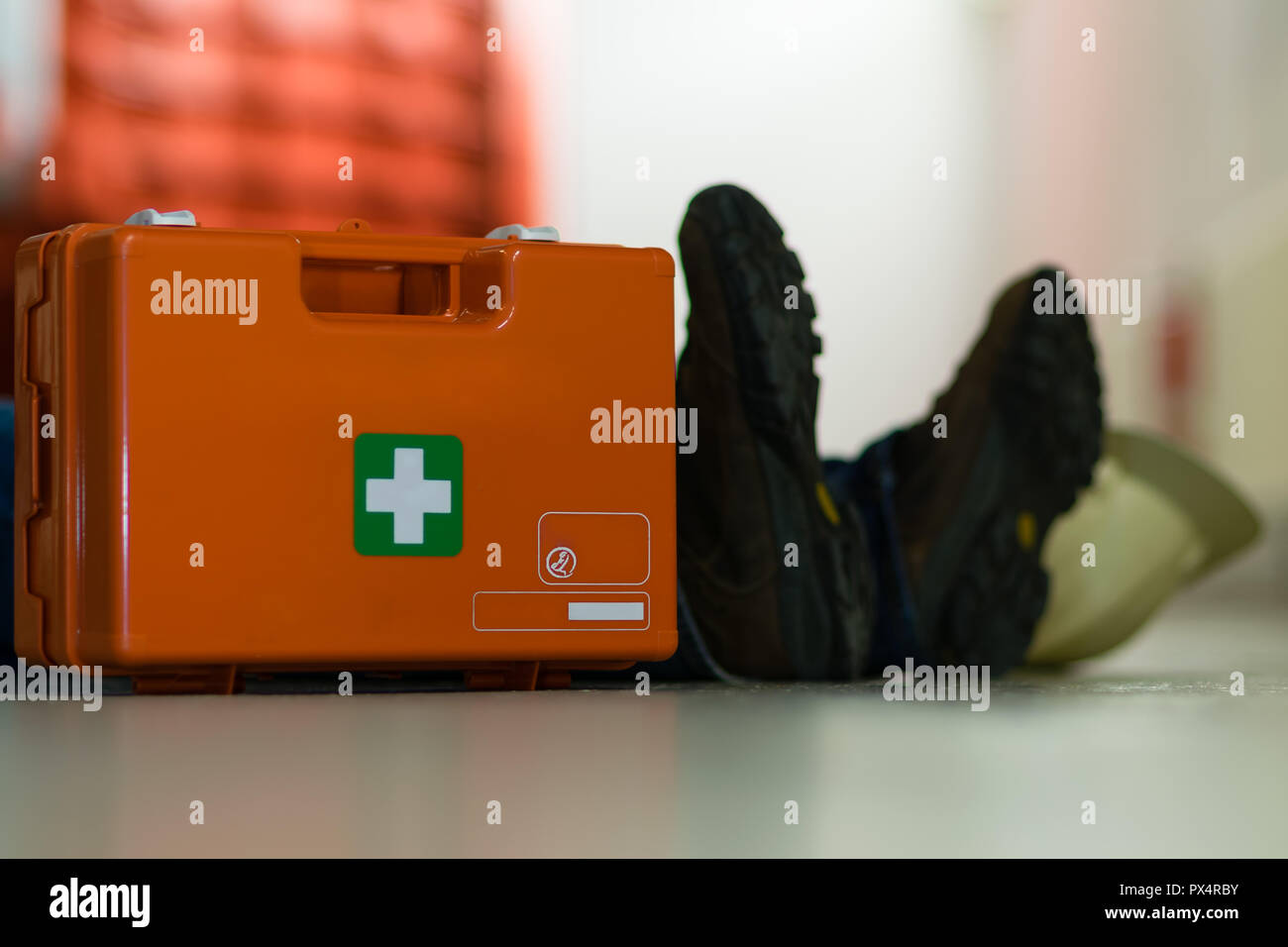 First aid after an accident at work Stock Photo
