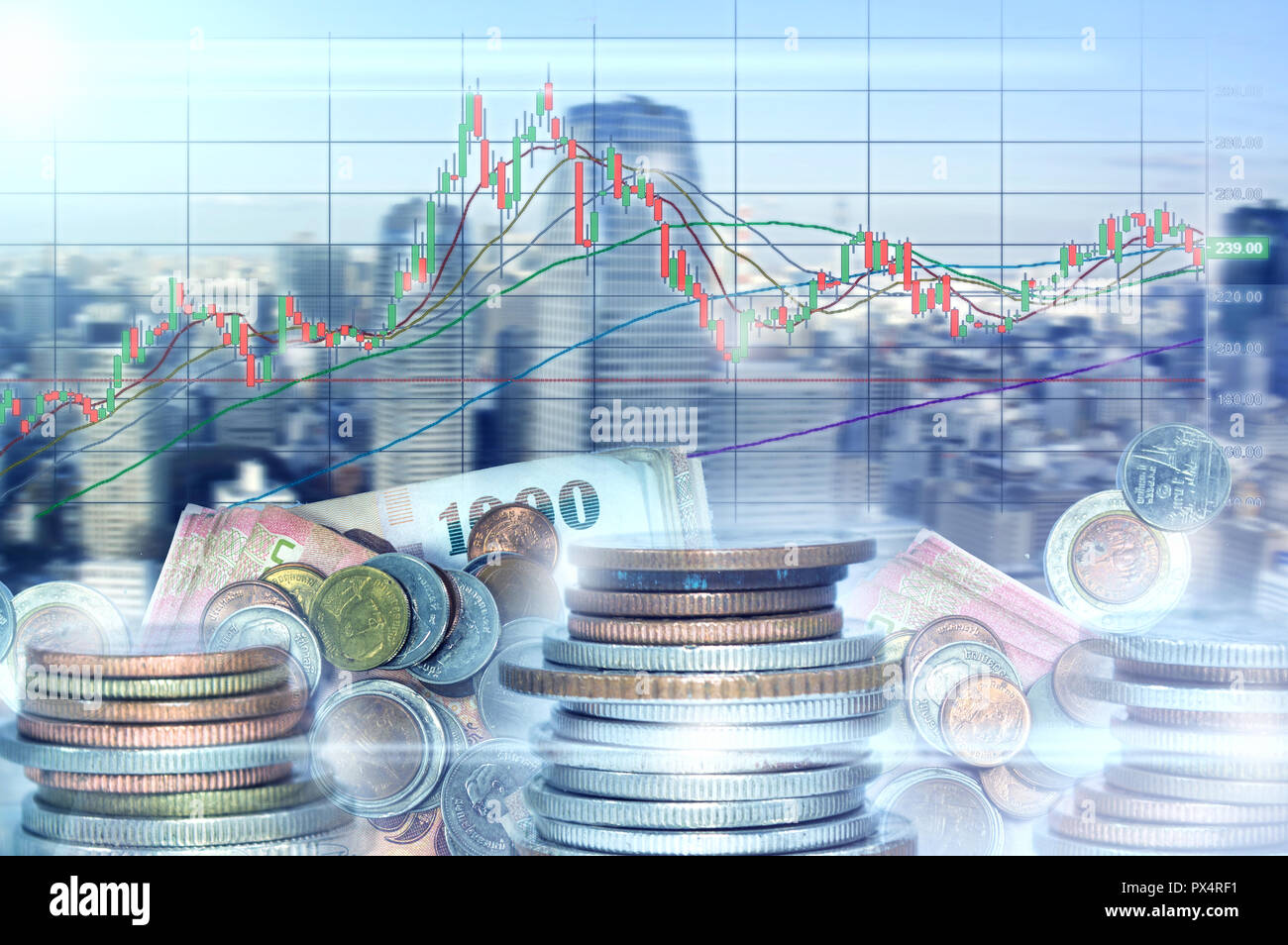 Stock market or trading graph and candlestick chart. Abstract finance