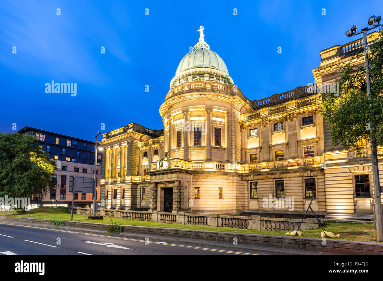 Sunset dusk at Glasgow Mitchell Library public library in Glasgow