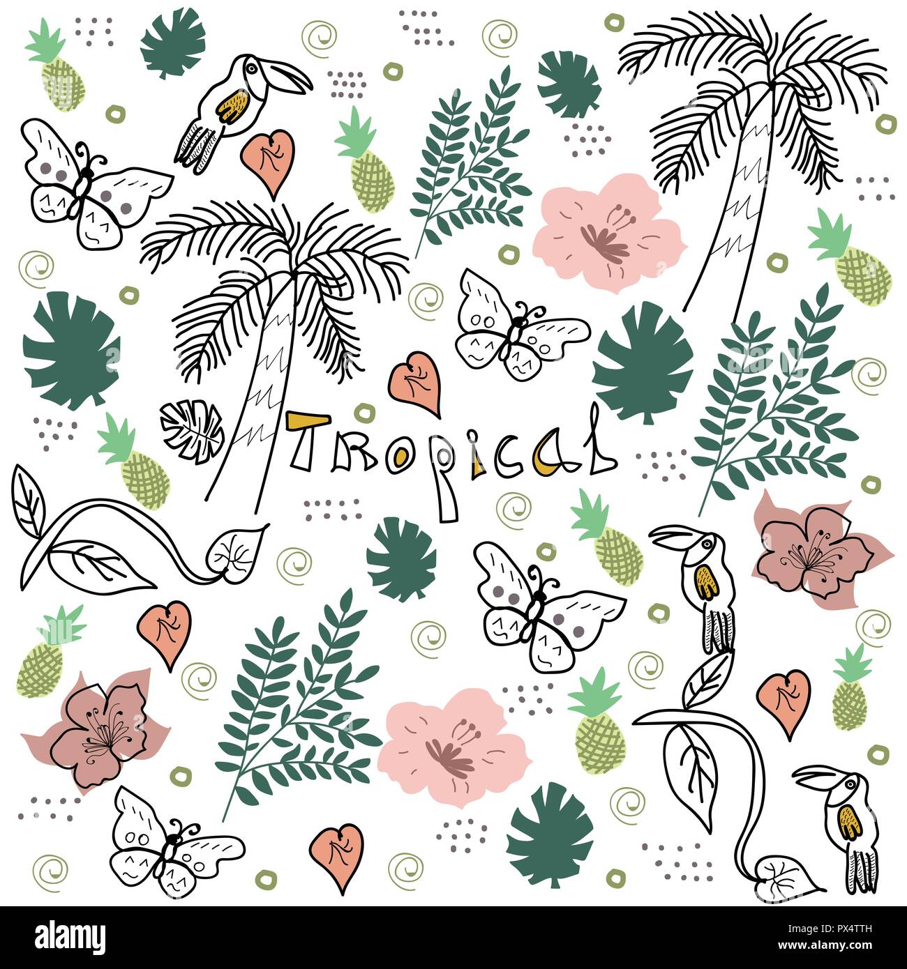 Tropical Jungle Doodle Style Vector Stock Vector Image Art, 55 OFF