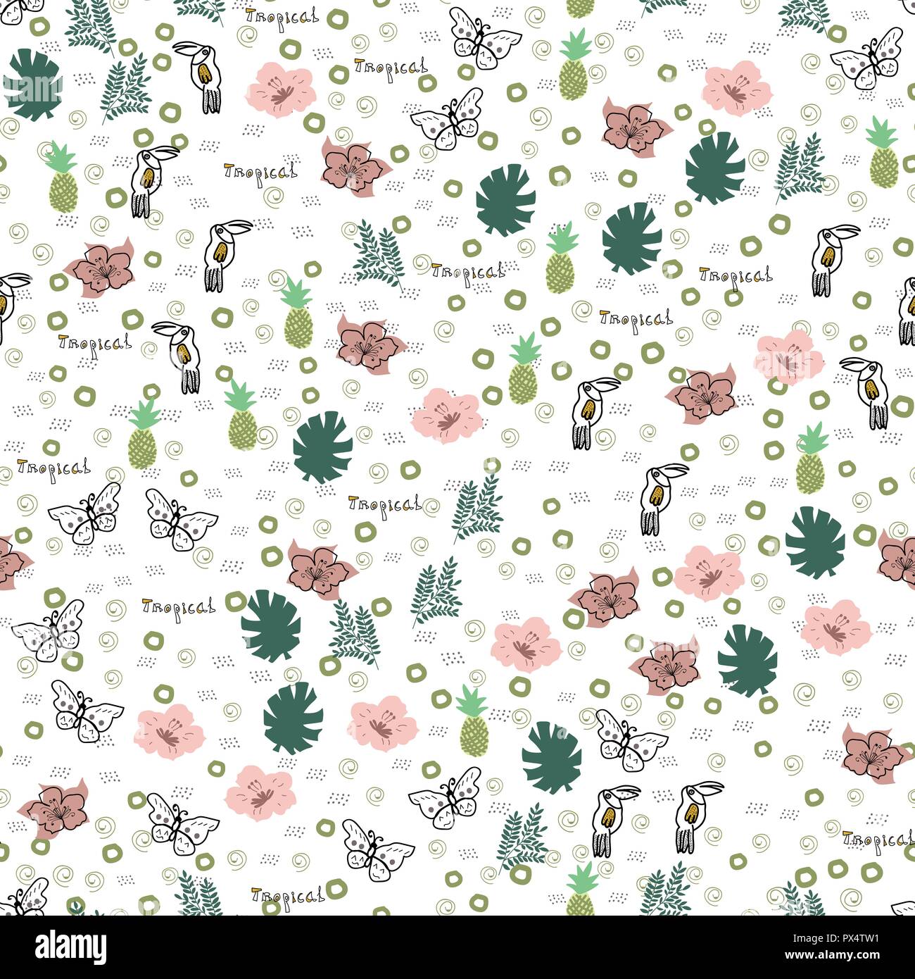 Hand-drawn tropical seamless pattern doodle Stock Vector Image & Art ...