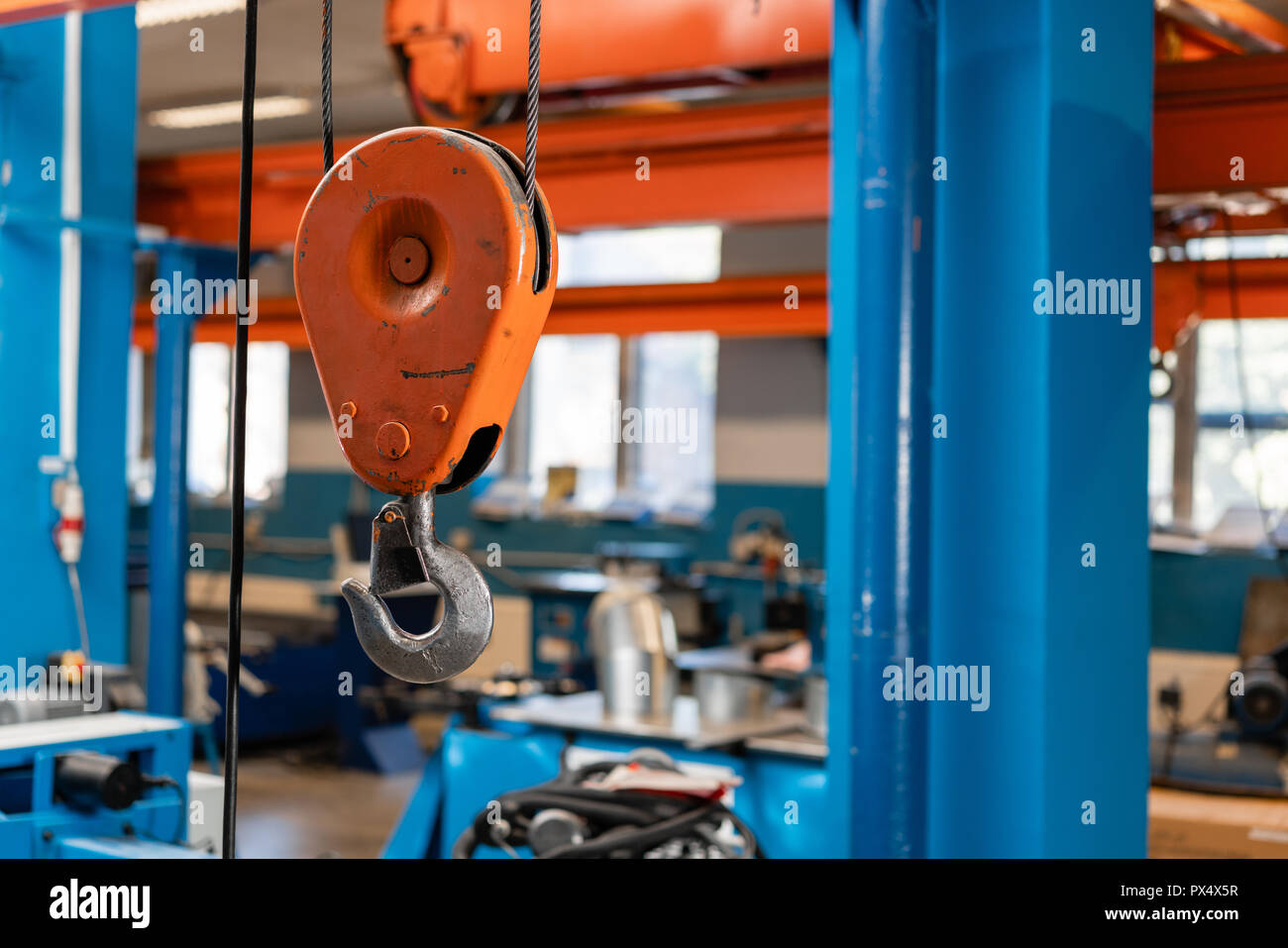 Crane hook. The system of pulleys and ropes, a hanging mechanism in the