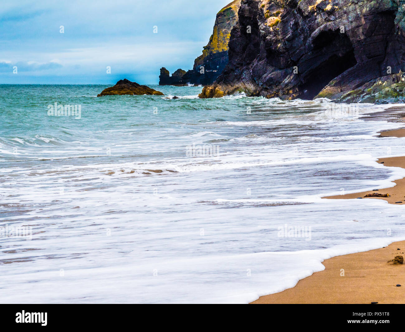 Traeth beach near Penbryn on the Welsh coast in Ceredigion. Stock Photo