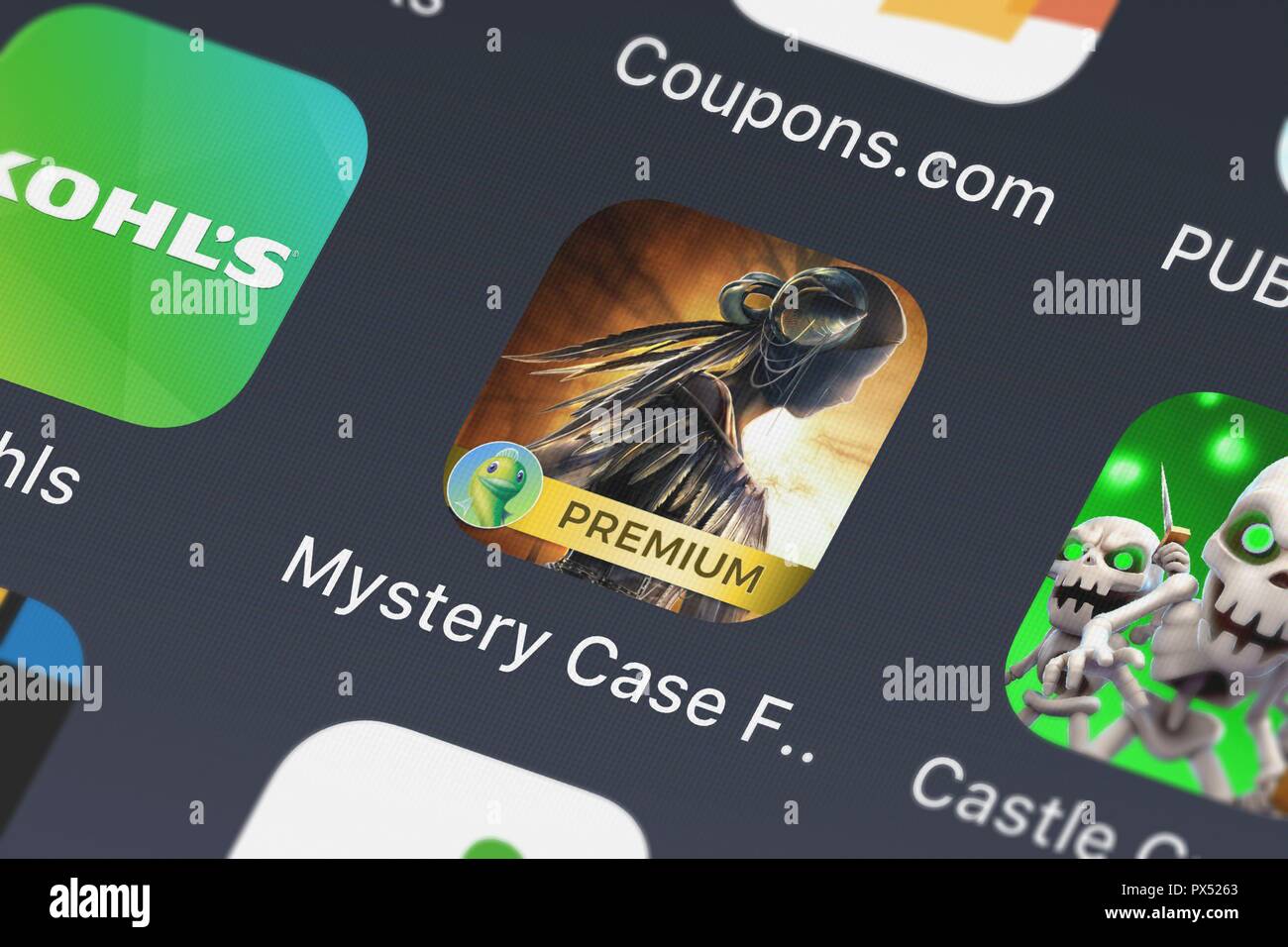 London, United Kingdom - October 19, 2018: Icon of the mobile app Mystery Case Files: Black Veil from Big Fish Premium, LLC on an iPhone. Stock Photo