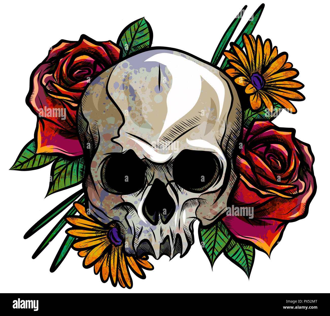 cool drawings of roses and skulls