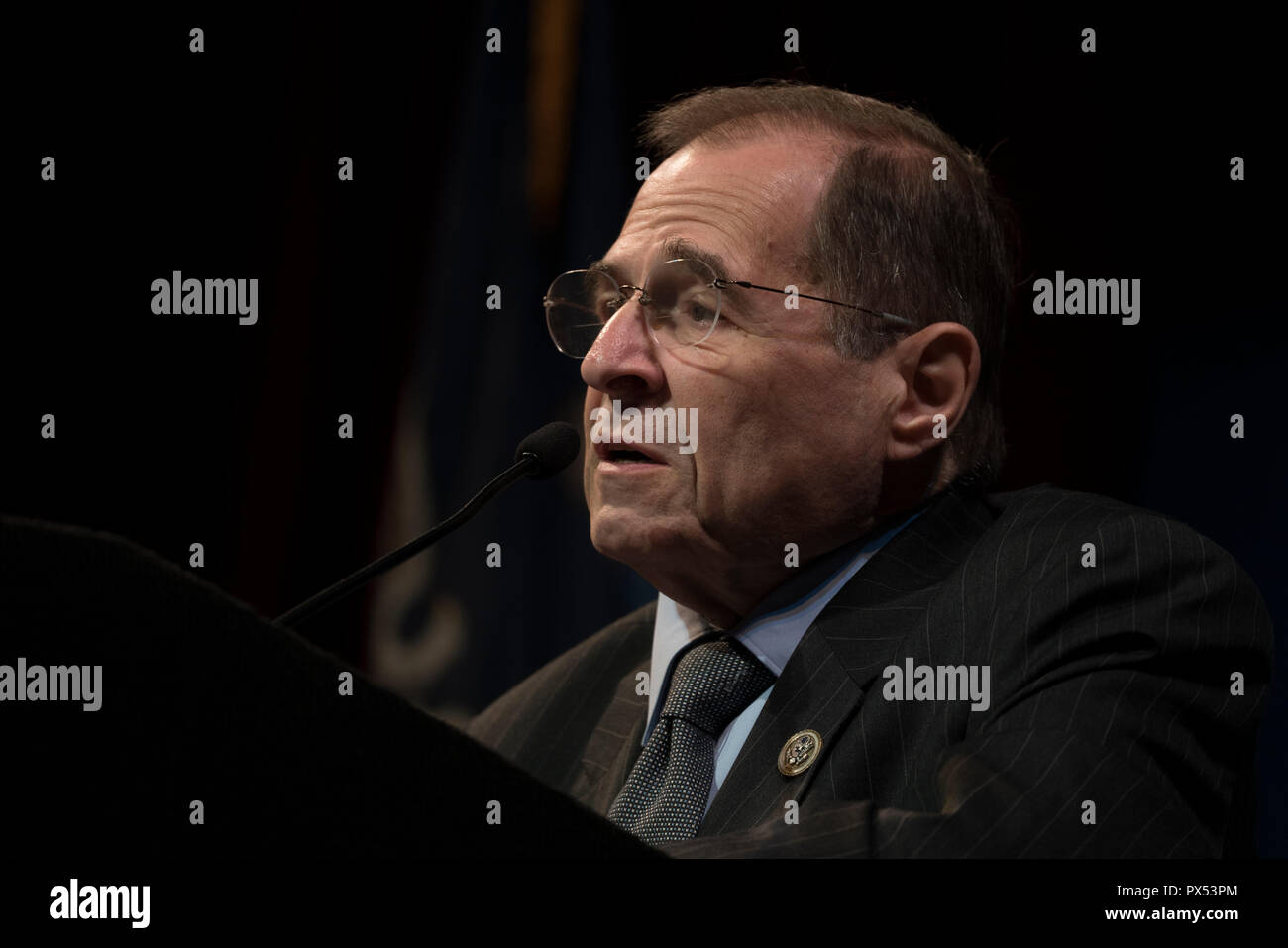 Congressman Jerrold Nadler (D-NY), who represents the 10th Congressional District, spoke at a Town Hall meeting on Oct. 9, 2018. Stock Photo