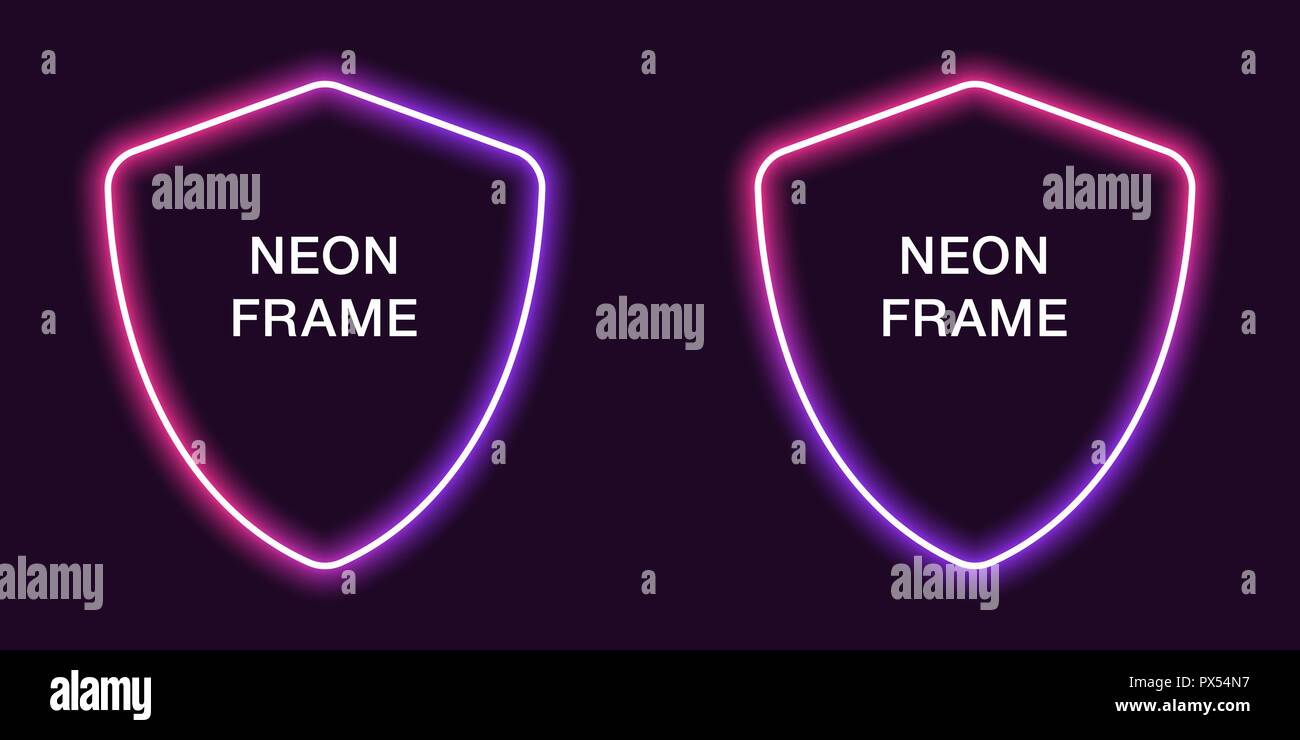 Download Neon frame in shield shape. Vector template of neon border ...