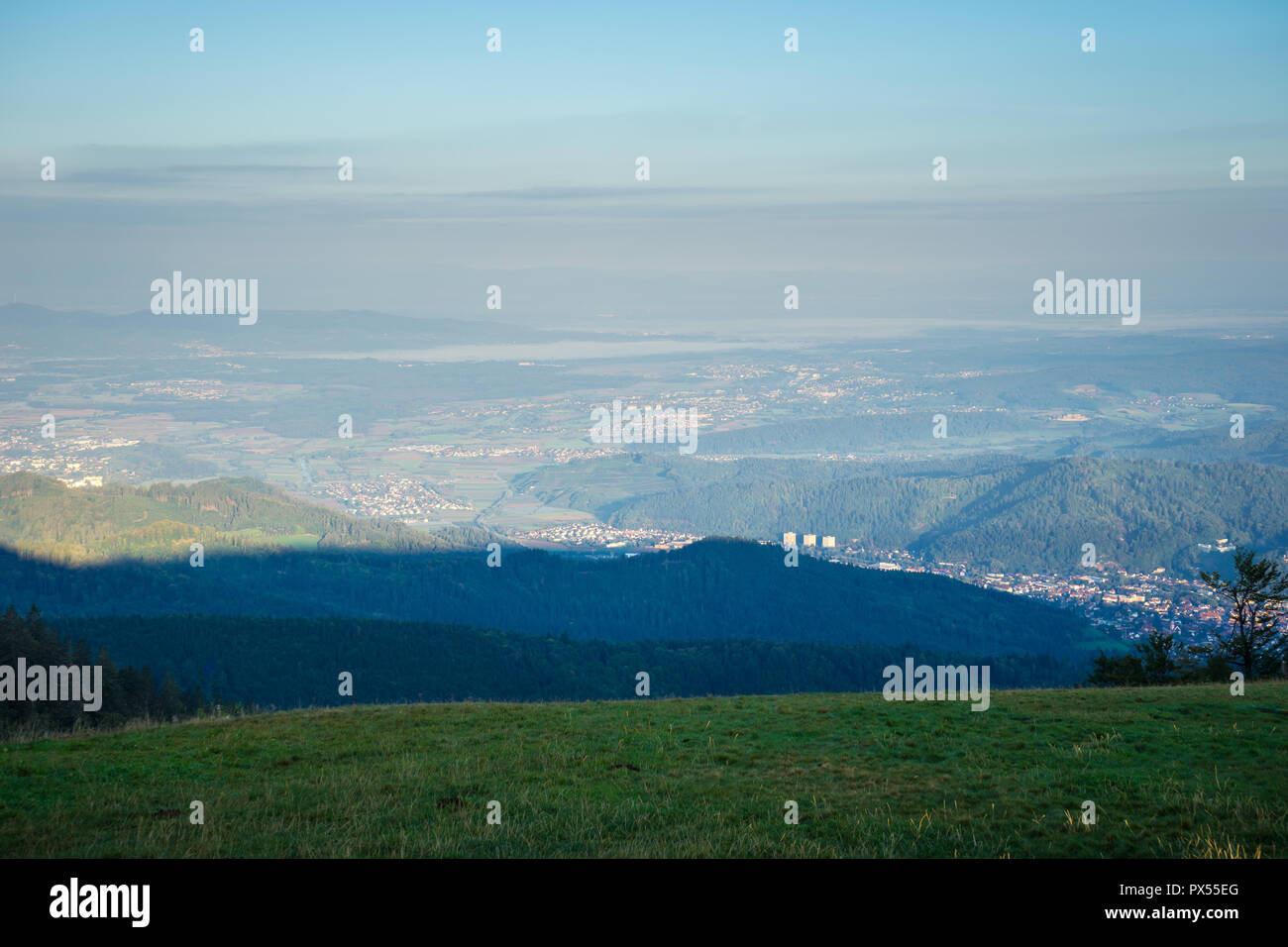 Germany, Endless view over black forest valley nature landscape from top of mountain kandel Stock Photo