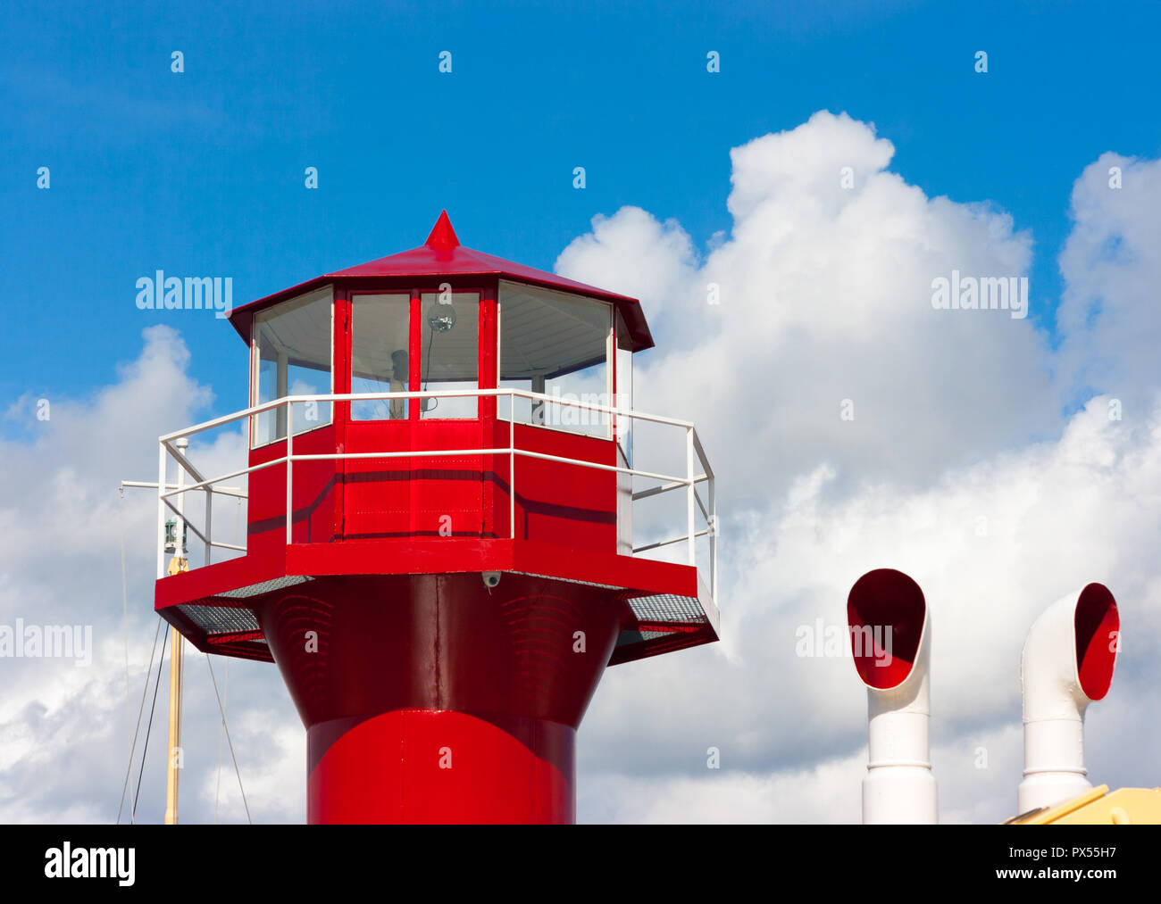 Detail of a fishing boat spotting tower against blue sky in Stockholm, Sweden, Europe Stock Photo