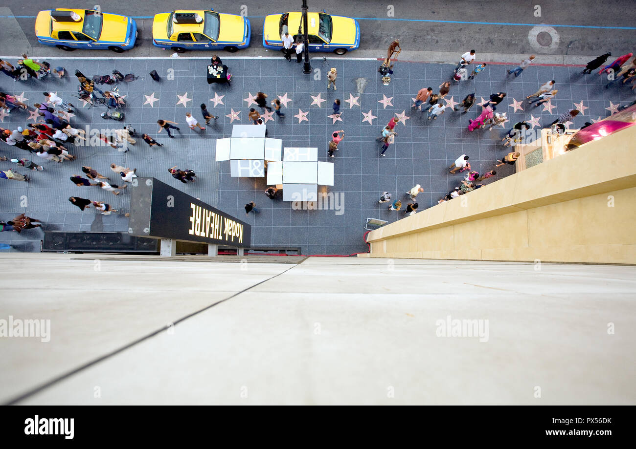 Hollywood Walk of Fame on Hollywood Boulevard. Taken from above, plan view. Hollywood, California, USA Stock Photo