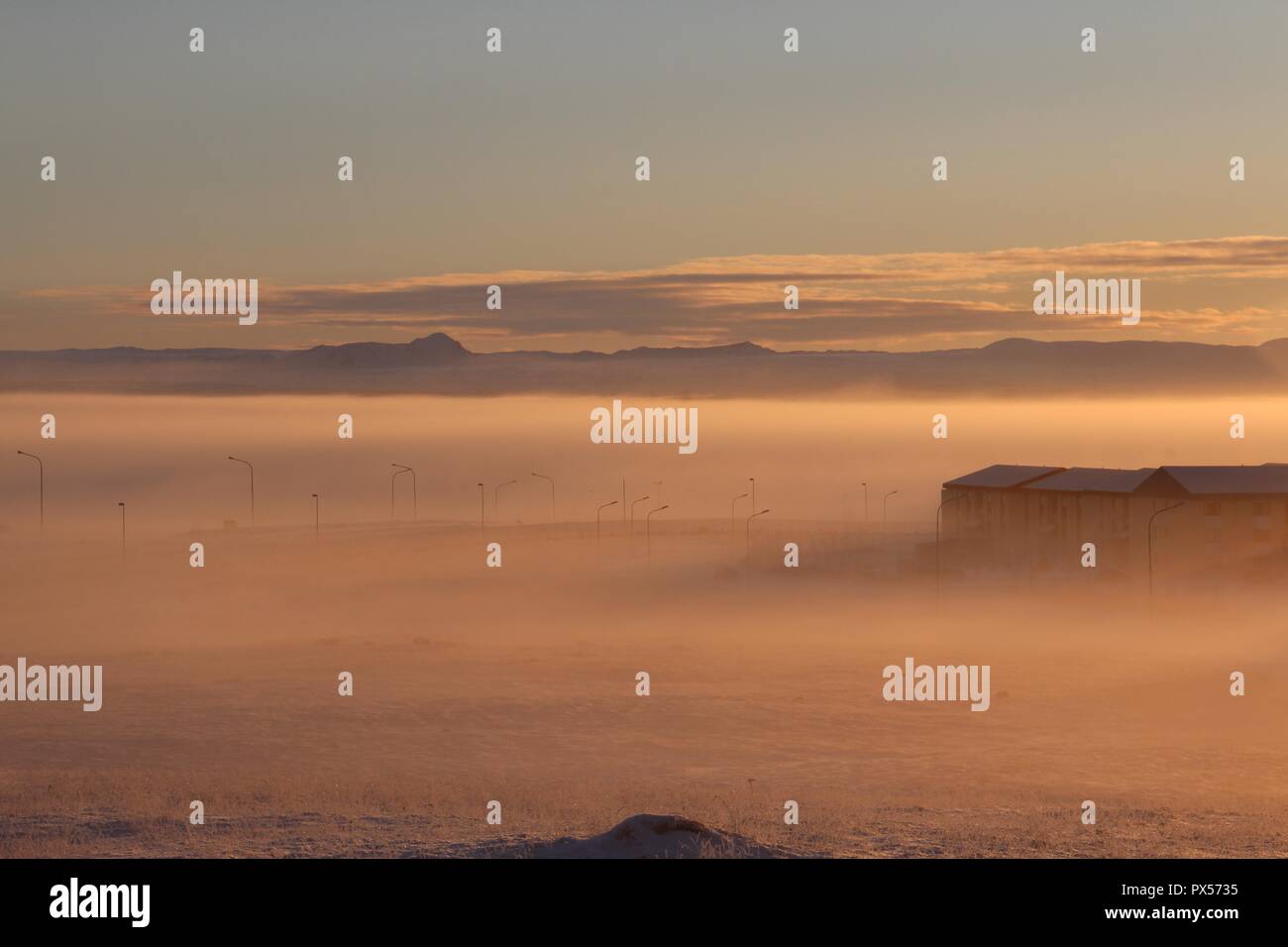Breathtaking sunrise in winter wonderland Iceland. Stock Photo