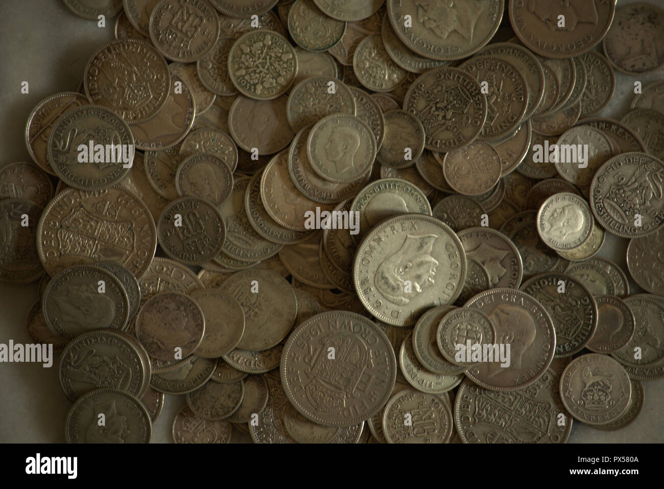 Old British silver coins Stock Photo Alamy