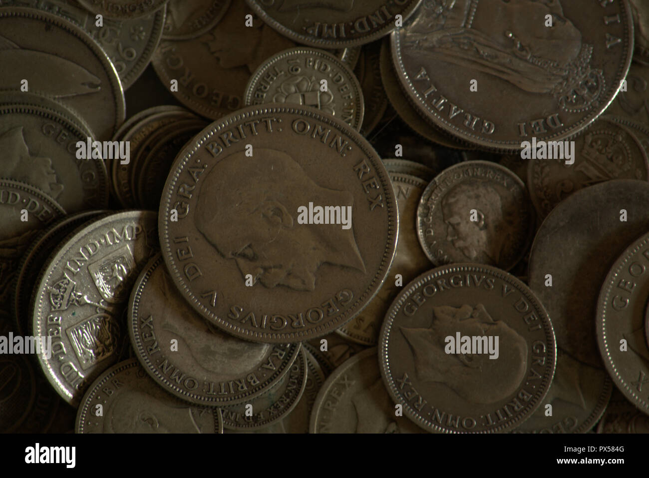 Old British silver coins Stock Photo Alamy