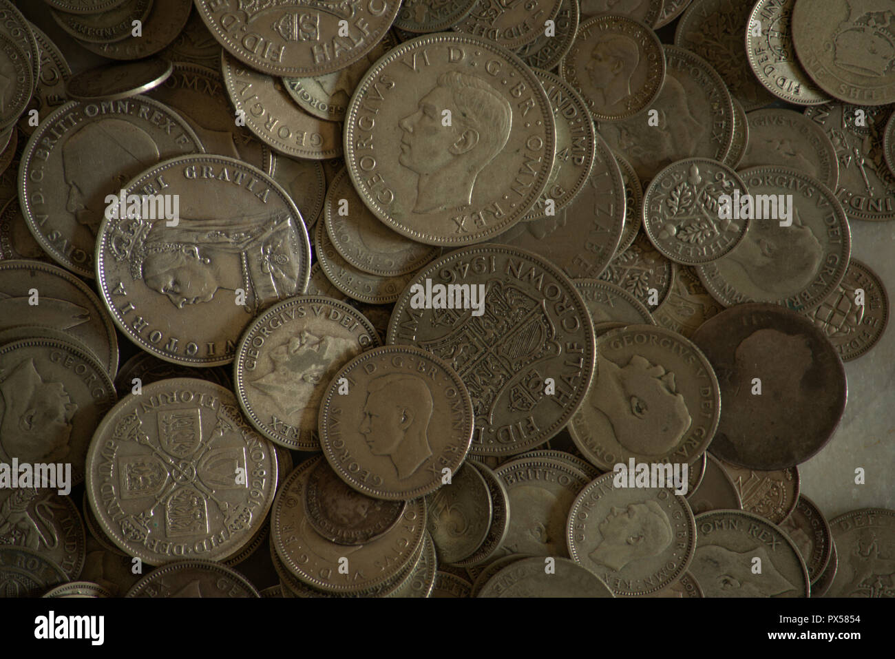 Old British silver coins Stock Photo Alamy