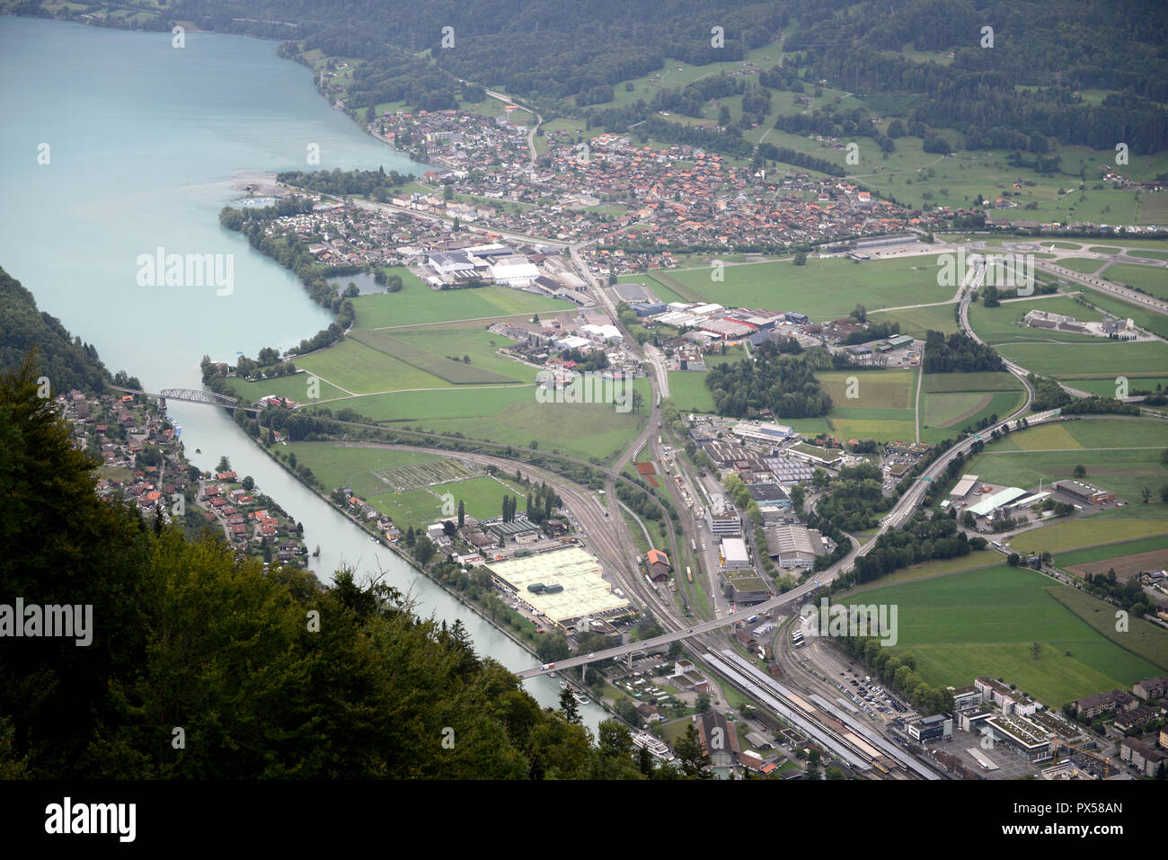 Interlaken -aerial view from Harderklum, Switzerland Stock Photo