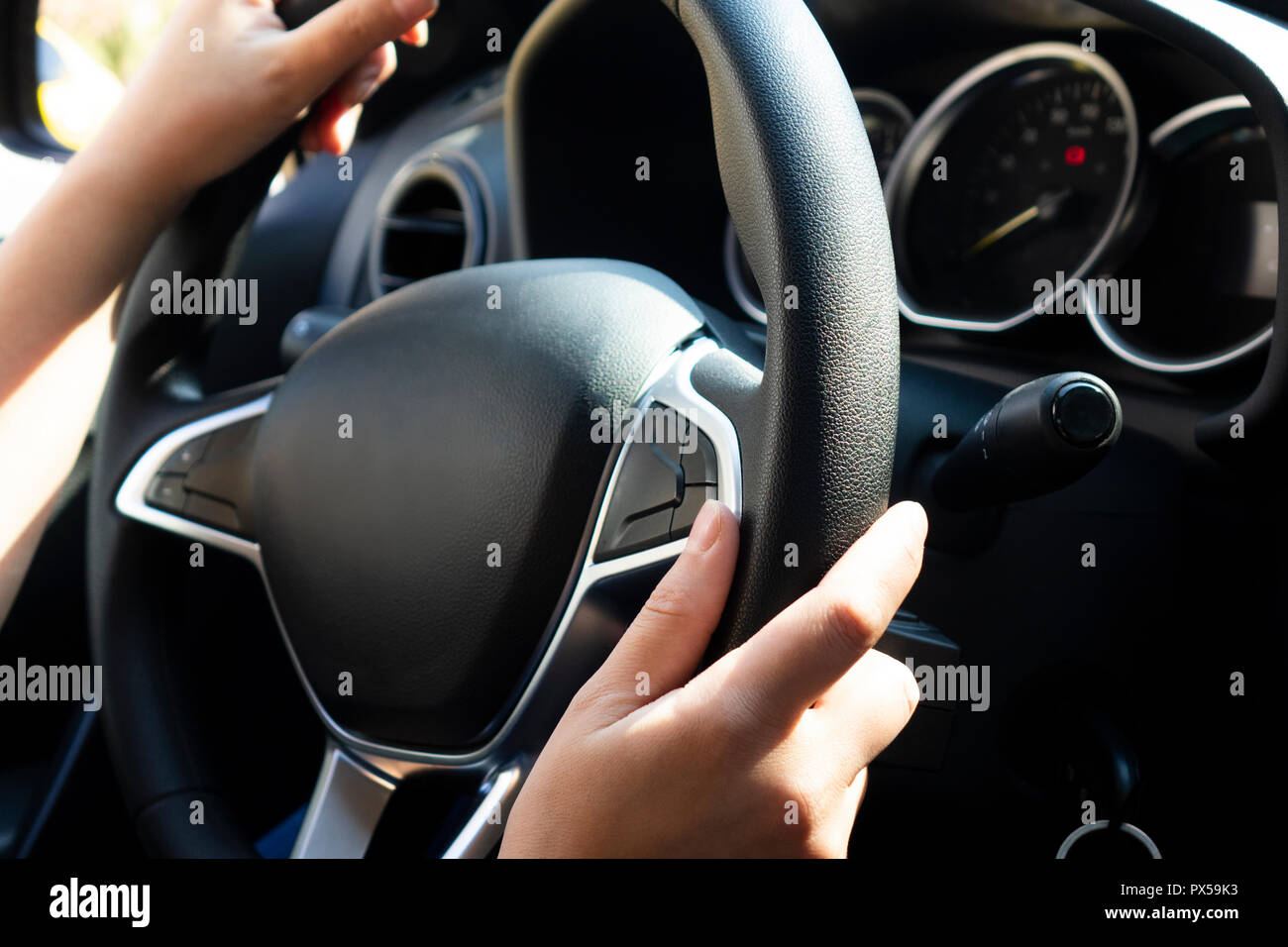 Female hands on steering wheel hires stock photography and images Alamy