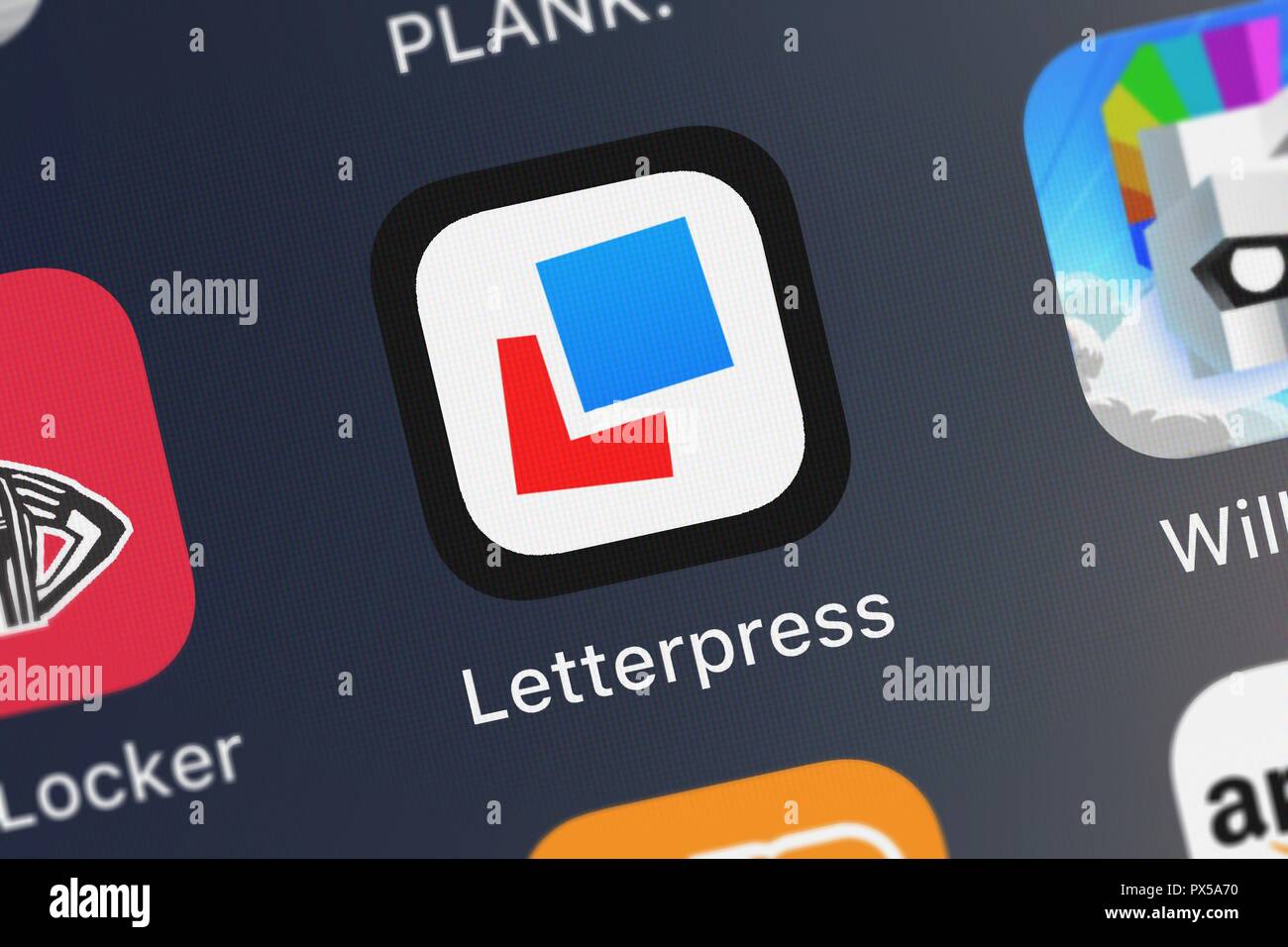 London, United Kingdom - October 19, 2018: The Letterpress - Word Game mobile app from Solebon LLC on an iPhone screen. Stock Photo