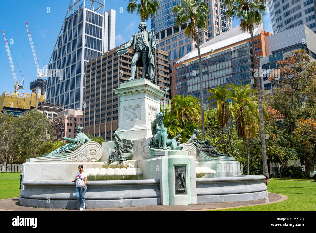 Statue of Captain Arthur Phillip first Governor , located in Royal Botanic Garden, Sydney beside macquarie street,Australia Stock Photo