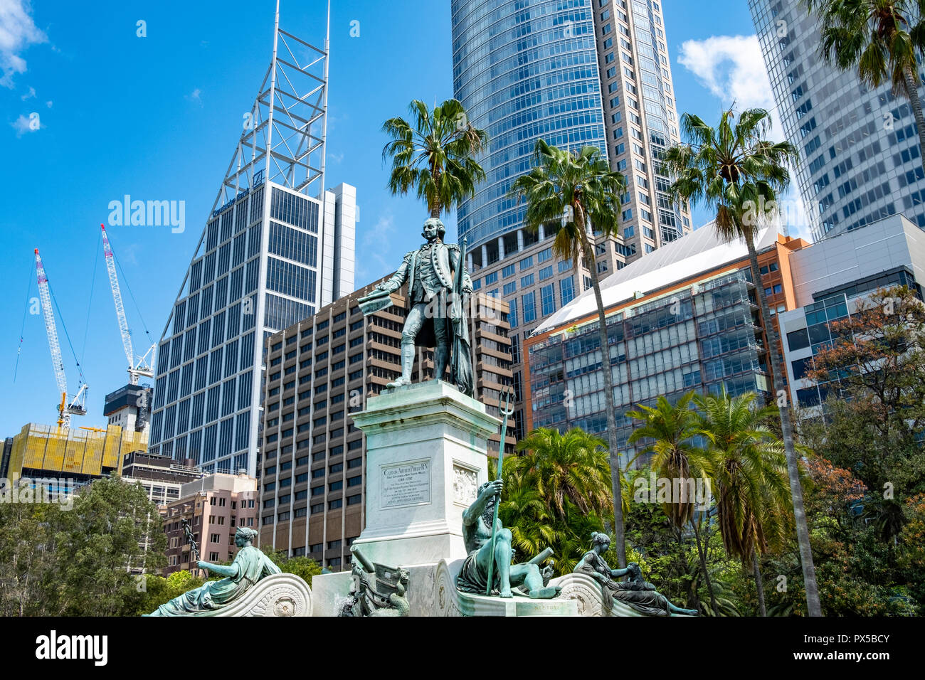 Statue of Captain Arthur Phillip first Governor , located in Royal Botanic Garden, Sydney beside macquarie street,Australia Stock Photo