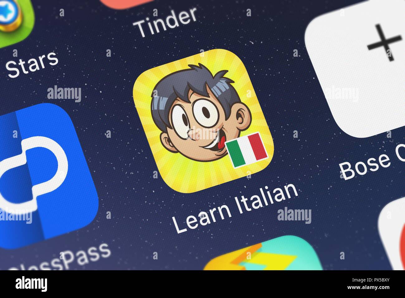 Italian Learning App London, United Kingdom - October 19, 2018: Screenshot of the Learn ...
