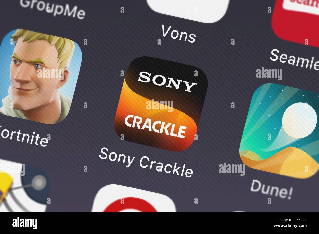 London, United Kingdom - October 19, 2018: Screenshot of the mobile app Sony Crackle from Sony Pictures Television. Stock Photo