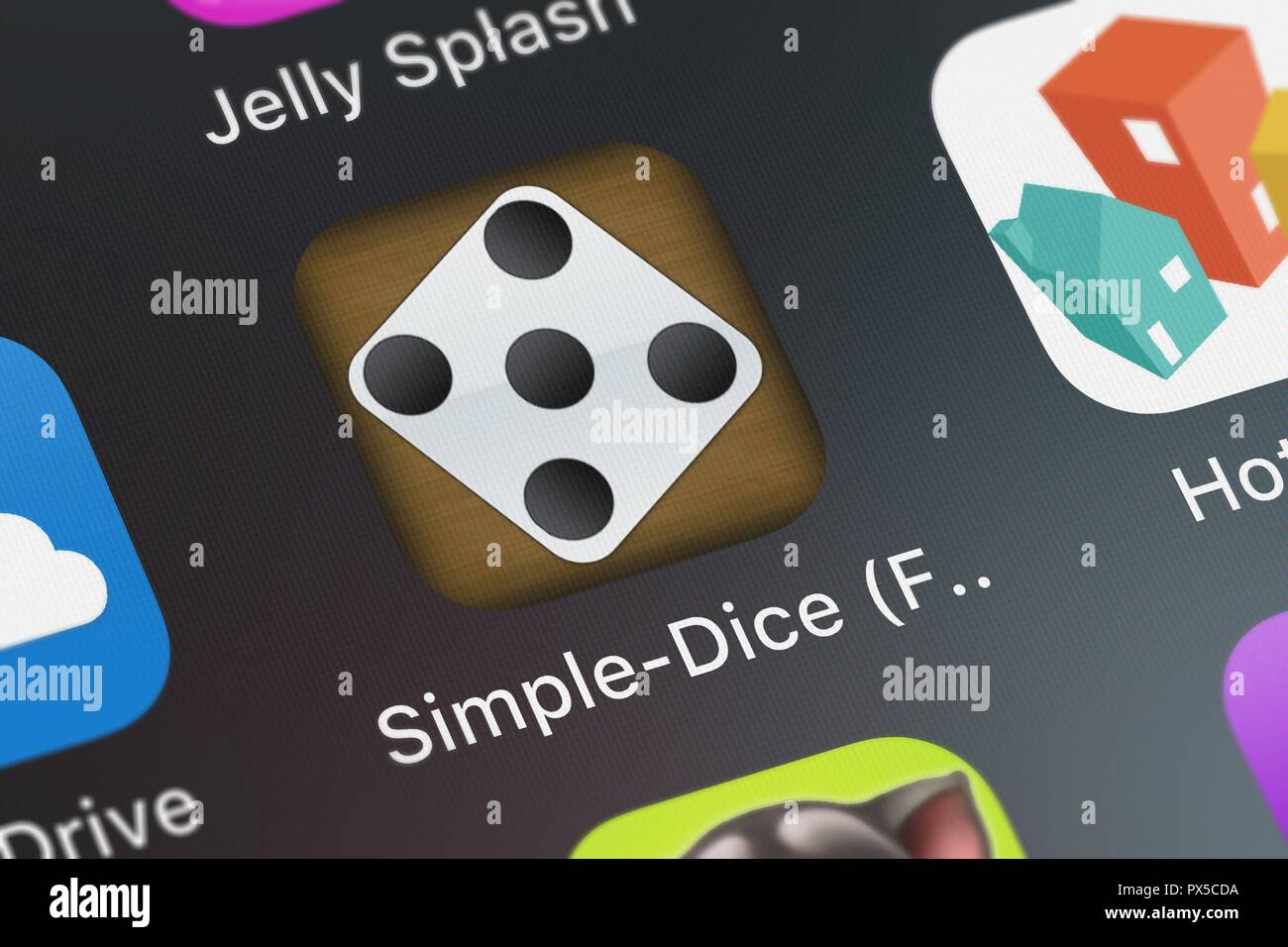 London, United Kingdom - October 19, 2018: Close-up shot of Ronald Bell's popular app Simple-Dice (FREE). Stock Photo