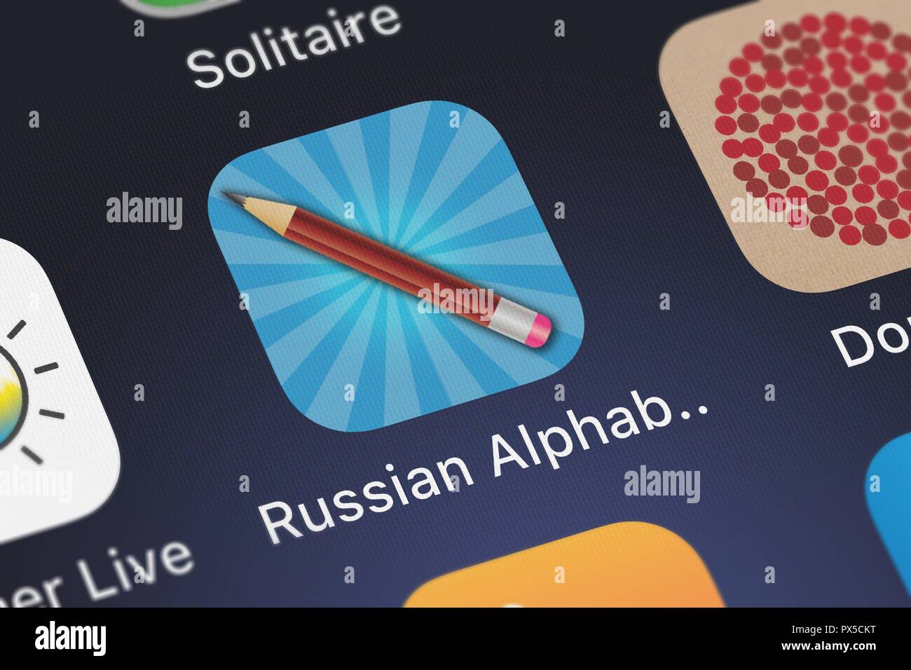 London, United Kingdom - October 19, 2018: Screenshot of Ronald Bell's mobile app Russian Alphabet QuickRef. Stock Photo