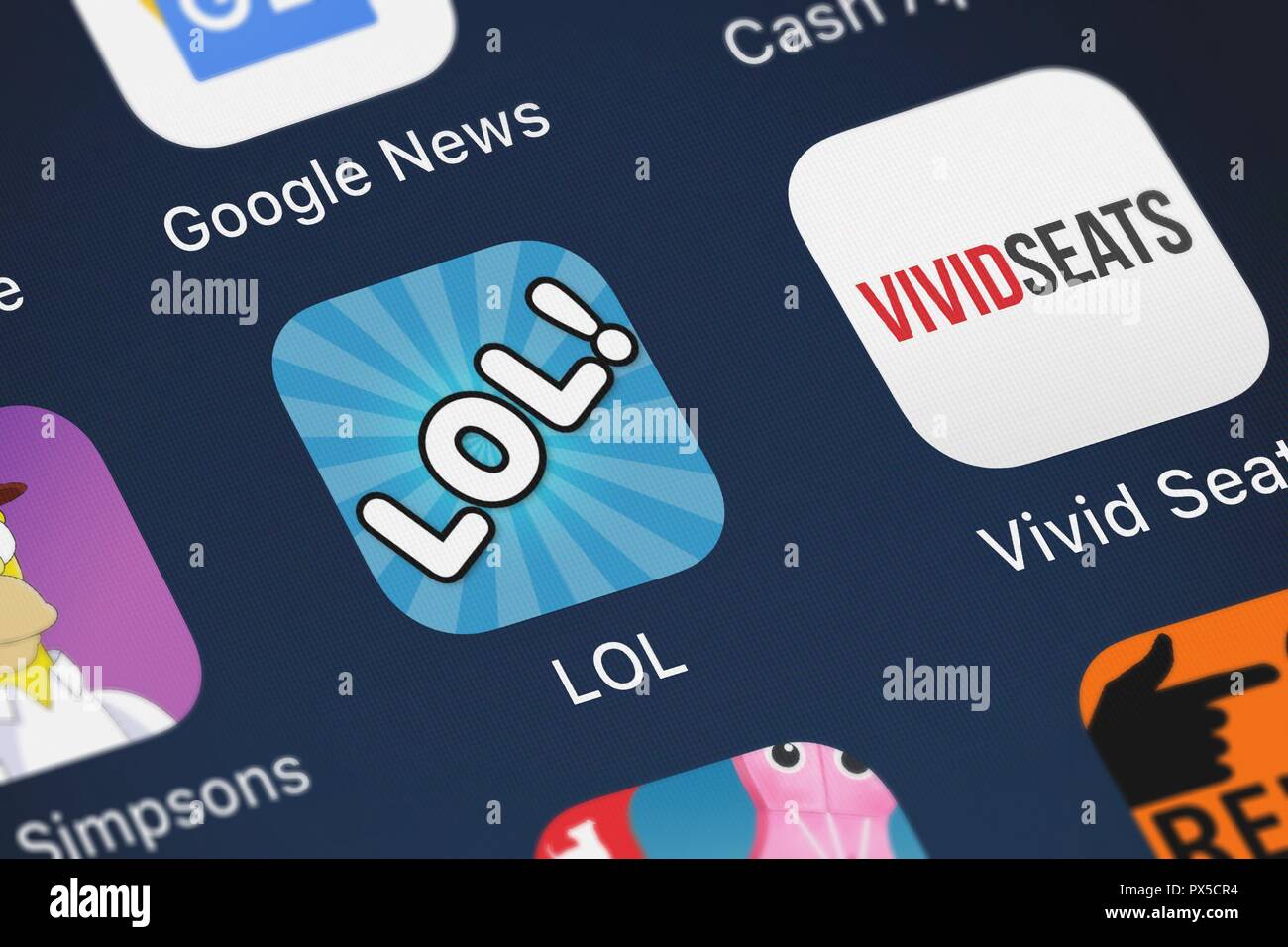 London, United Kingdom - October 19, 2018: Close-up shot of the LOL: Yo' Sista mobile app from Ronald Bell. Stock Photo
