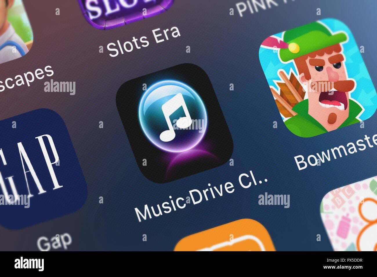 London, United Kingdom - October 19, 2018: Close-up of the Music Drive:Cloud music player icon from Dajax LLC on an iPhone. Stock Photo