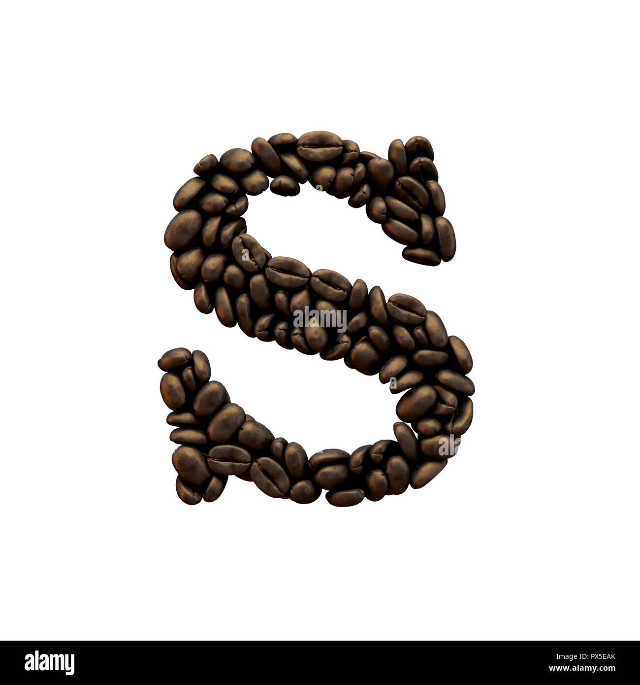 Letter S coffee bean alphabet lettering. 3D Rendering Stock Photo