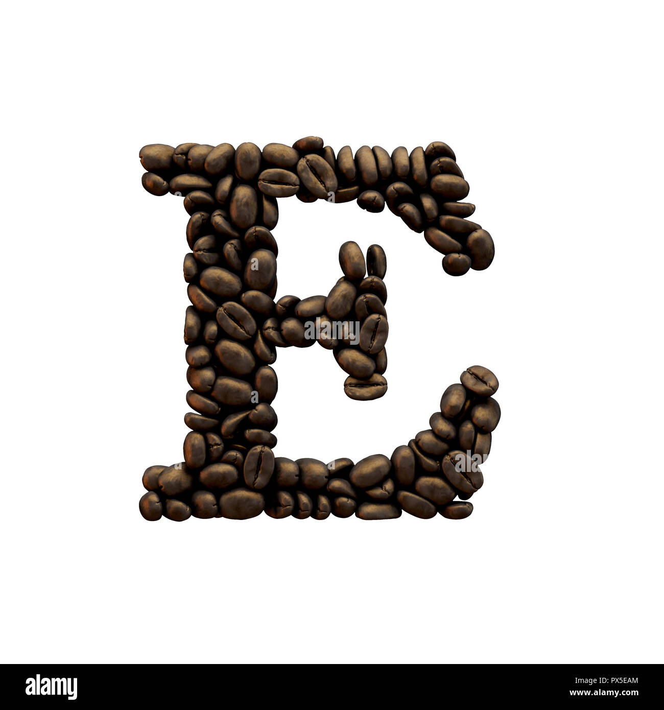 Letter E coffee bean alphabet lettering. 3D Rendering Stock Photo